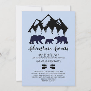 Invitation Adventure Await Bears Baby shower bleu par la post