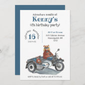 Invitation Adventure Await Bears Motorcycle Anniversaire de e (Devant / Derrière)