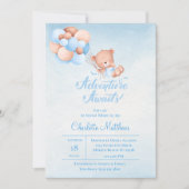 Invitation Adventure Await Blue Balloon Baby shower (Devant)
