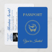 Invitation Adventure Await Blue Passport Baby Boy Shower (Devant / Derrière)