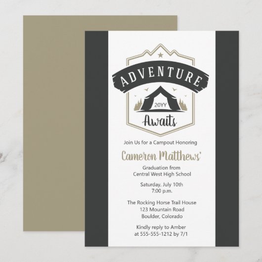 Invitation Adventure Await Camping Graduation Party Invitati (Devant / Derrière)