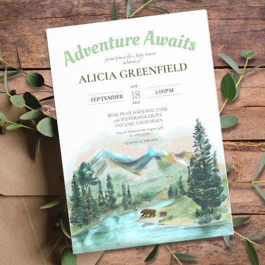 Invitation Adventure Await Forest Bears Mountain Baby shower