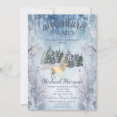 Invitation Adventure Await Forest Gold Deer Blue Retraite (Devant)