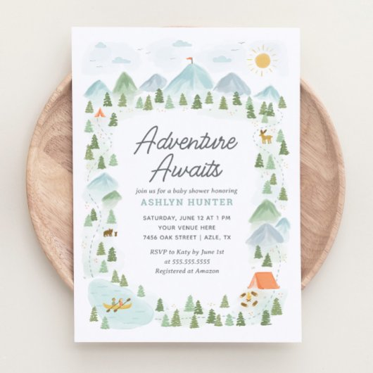 Invitation Adventure Await Forest Mountain Baby shower