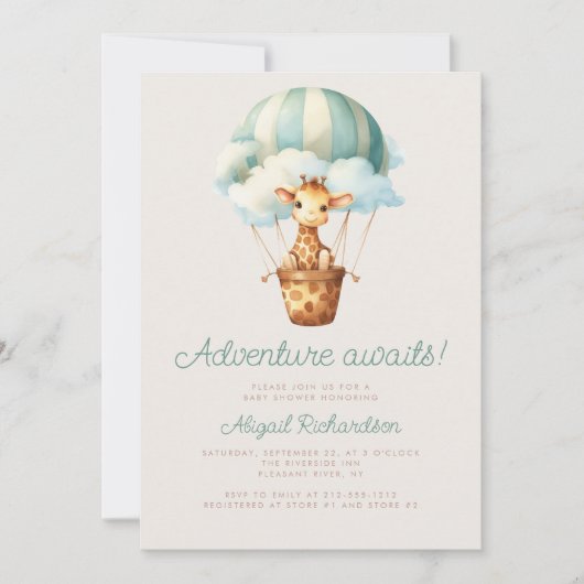 Invitation Adventure Await Giraffe QR Code Baby shower (Devant)