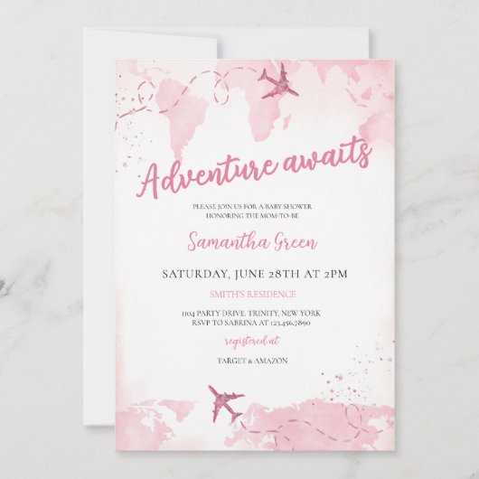 Invitation Adventure Await Girl Baby shower (Devant)