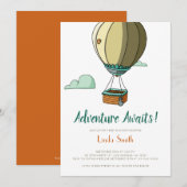 Invitation Adventure Await Hot Air Baby shower (Devant / Derrière)