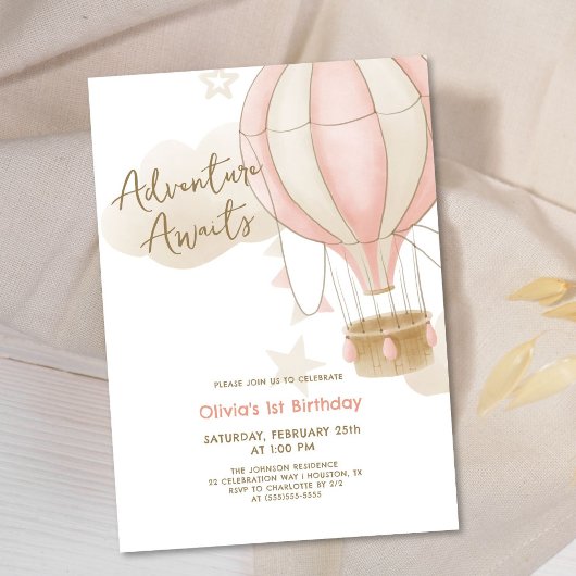 Invitation Adventure Await Hot Air Balloon 1er anniversaire