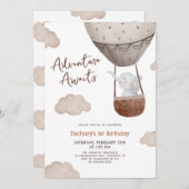 Invitation Adventure Await Hot Air Balloon 1er anniversaire (Devant / Derrière)