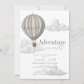 Invitation Adventure Await Hot Air Balloon Boy Baby shower (Devant)