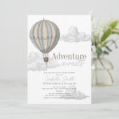 Invitation Adventure Await Hot Air Balloon Boy Baby shower (Debout devant)