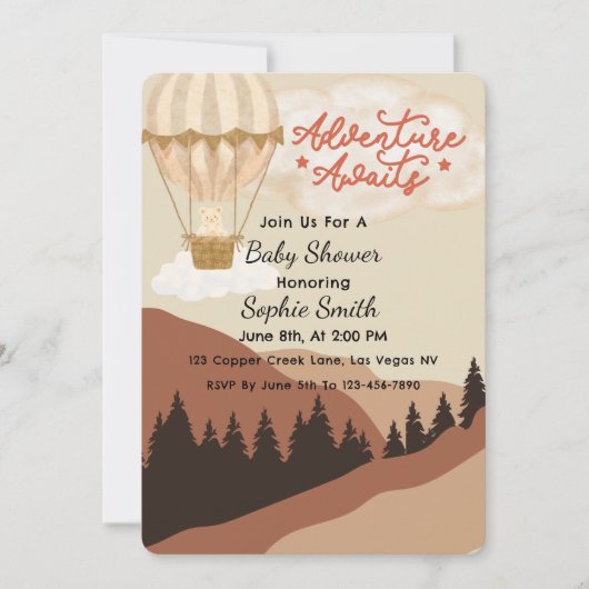Invitation Adventure Await, Hot Air Balloon, mignonne Teddy (Devant)
