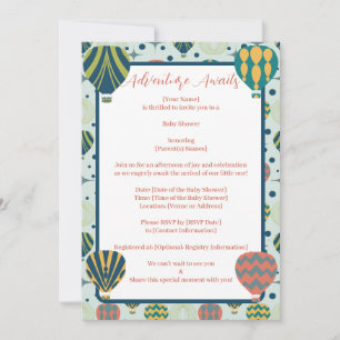Invitation Adventure Await Hot Air Balloon Sage Baby shower