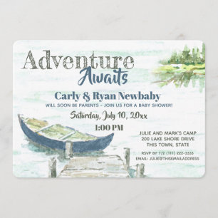 Invitation Adventure Await Lake et Canoe Baby shower