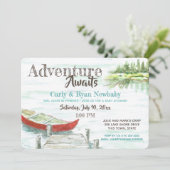 Invitation Adventure Await Lake et Canoe Baby shower (Debout devant)