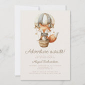 Invitation Adventure Await mignon Fox QR Code Baby shower (Devant)