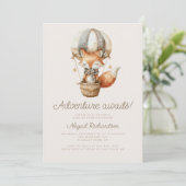 Invitation Adventure Await mignon Fox QR Code Baby shower (Debout devant)