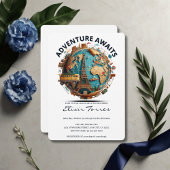 Invitation Adventure Await Modern Globe Baby shower