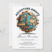 Invitation Adventure Await Modern Globe Baby shower (Devant)