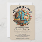 Invitation Adventure Await Modern Globe Baby shower (Devant)