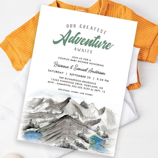 Invitation Adventure Await Montagnes Couples Baby shower