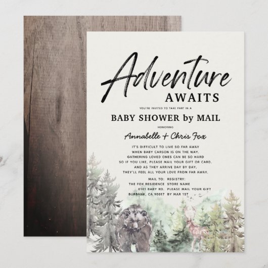 Invitation Adventure Await Mountain Bear Baby shower par la p (Devant / Derrière)