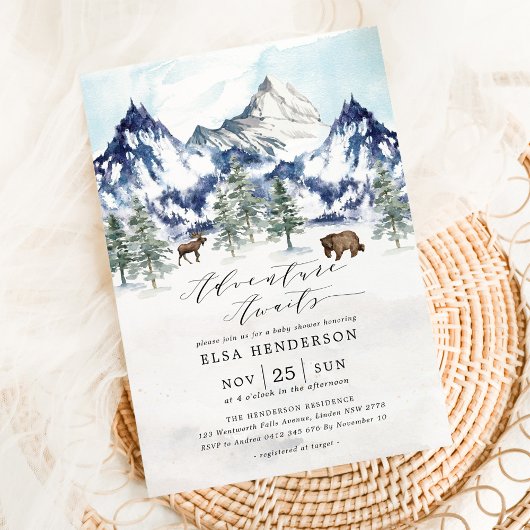 Invitation Adventure Await Mountain Forest Baby shower