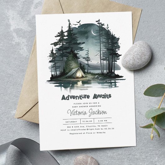 Invitation Adventure Await Night Sky Nature Baby shower