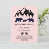 Invitation Adventure Await Ours Baby shower rose Par Mail (Debout devant)