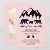 Invitation Adventure Await Ours Baby shower rose Par Mail (Devant / Derrière)