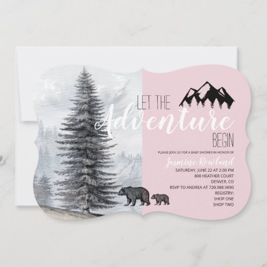 Invitation Adventure Await Pink Woodland Bears Baby shower (Devant)