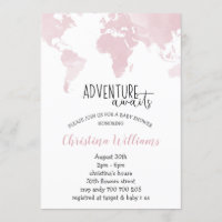 Adventure Await Pink World Map Baby shower fille