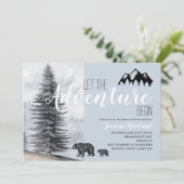 Invitation Adventure Await Rustic Woodland Bear Baby shower (Debout devant)
