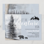Invitation Adventure Await Rustic Woodland Bear Baby shower (Devant / Derrière)