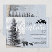 Invitation Adventure Await Rustic Woodland Bears Baby shower (Devant / Derrière)