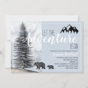 Invitation Adventure Await Rustic Woodland Bears Baby shower