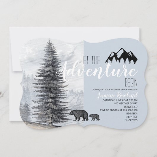 Invitation Adventure Await Rustic Woodland Bears Baby shower (Devant)