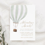 Invitation Adventure Await Sage Hot Air Balloon Baby shower<br><div class="desc">Invitations amis et famille à partager dans la joie de l'arrivée de votre petit avec cette invitation baby shower,  avec une sauge montgolfière verte et une élégante typographie or.</div>