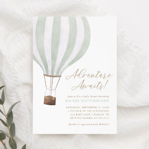 Invitation Adventure Await Sage Hot Air Balloon Baby shower