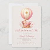 Invitation Adventure Await Teddy Bear Girl Baby shower (Devant)