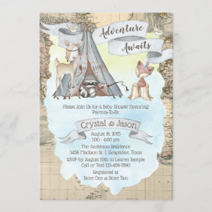 Invitation Adventure Await Travel Map Baby shower garçon