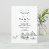 Invitation Adventure Await Watercolor Mountain Baby shower (Debout devant)