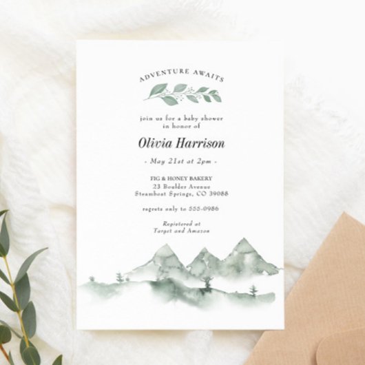 Invitation Adventure Await Watercolor Mountain Baby shower