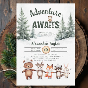 Invitation Adventure Await Woodland Baby shower d'hiver neige
