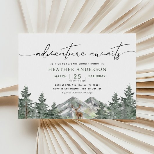 Invitation Adventure Await Woodland Boy Baby shower