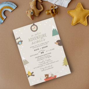 Invitation Adventure Await Woodland Neutra Taupe Baby shower