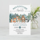Invitation Adventure Await Woodland Rustic Baby shower Invit (Debout devant)