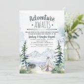 Invitation Adventure Await Woodsy Mountains Baby shower (Debout devant)