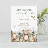 Invitation Adventure Awaits Animal Woodland Tree Baby Shower (Debout devant)