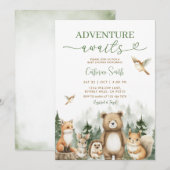Invitation Adventure Awaits Animal Woodland Tree Baby Shower (Devant / Derrière)
